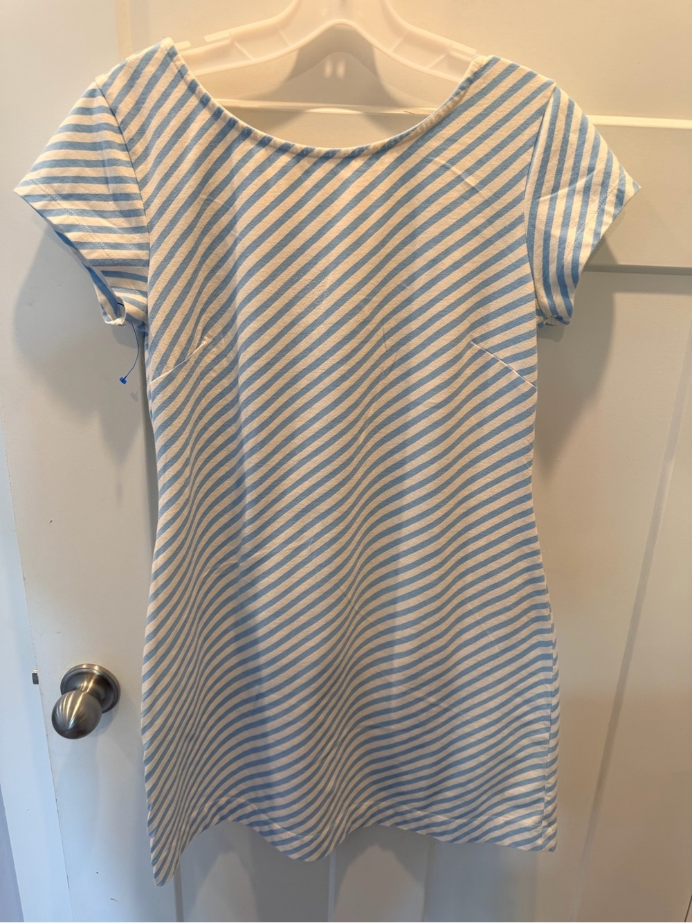 Mahi Gold Blue White Striped Fit & Flare Dress Medium Coastal Nautical Cotton